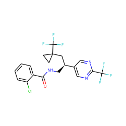 O=C(NC[C@@H](CC1(C(F)(F)F)CC1)c1cnc(C(F)(F)F)nc1)c1ccccc1Cl ZINC000217375238