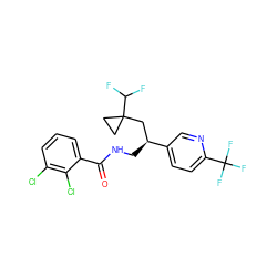 O=C(NC[C@@H](CC1(C(F)F)CC1)c1ccc(C(F)(F)F)nc1)c1cccc(Cl)c1Cl ZINC000217365843