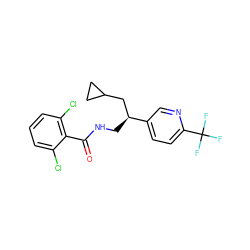 O=C(NC[C@@H](CC1CC1)c1ccc(C(F)(F)F)nc1)c1c(Cl)cccc1Cl ZINC000217372087