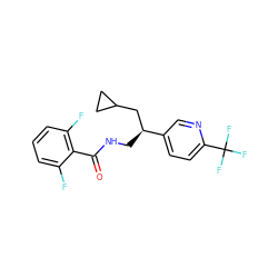 O=C(NC[C@@H](CC1CC1)c1ccc(C(F)(F)F)nc1)c1c(F)cccc1F ZINC000207684448