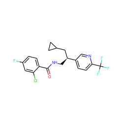 O=C(NC[C@@H](CC1CC1)c1ccc(C(F)(F)F)nc1)c1ccc(F)cc1Cl ZINC000217383814