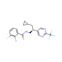 O=C(NC[C@@H](CC1CC1)c1cnc(C(F)(F)F)nc1)c1cccc(F)c1Cl ZINC000473197823