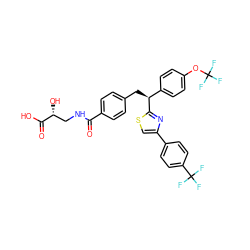 O=C(NC[C@@H](O)C(=O)O)c1ccc(C[C@@H](c2ccc(OC(F)(F)F)cc2)c2nc(-c3ccc(C(F)(F)F)cc3)cs2)cc1 ZINC000049889017