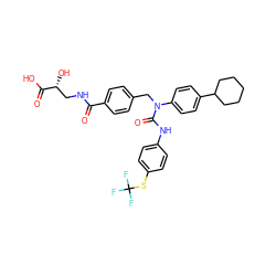 O=C(NC[C@@H](O)C(=O)O)c1ccc(CN(C(=O)Nc2ccc(SC(F)(F)F)cc2)c2ccc(C3CCCCC3)cc2)cc1 ZINC000044352465