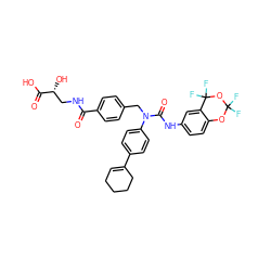 O=C(NC[C@@H](O)C(=O)O)c1ccc(CN(C(=O)Nc2ccc3c(c2)C(F)(F)OC(F)(F)O3)c2ccc(C3=CCCCC3)cc2)cc1 ZINC000003965920