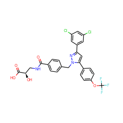 O=C(NC[C@@H](O)C(=O)O)c1ccc(Cn2nc(-c3cc(Cl)cc(Cl)c3)cc2-c2ccc(OC(F)(F)F)cc2)cc1 ZINC000066258923