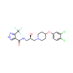 O=C(NC[C@@H](O)CN1CCC(Oc2ccc(Cl)c(Cl)c2)CC1)c1c[nH]nc1C(F)(F)F ZINC000095561471