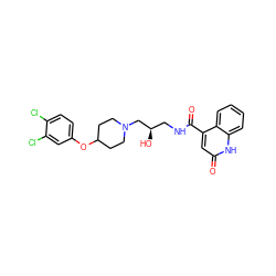 O=C(NC[C@@H](O)CN1CCC(Oc2ccc(Cl)c(Cl)c2)CC1)c1cc(=O)[nH]c2ccccc12 ZINC000095562981