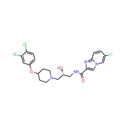 O=C(NC[C@@H](O)CN1CCC(Oc2ccc(Cl)c(Cl)c2)CC1)c1cn2cc(F)ccc2n1 ZINC000095559753