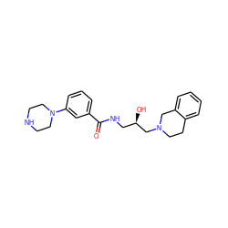 O=C(NC[C@@H](O)CN1CCc2ccccc2C1)c1cccc(N2CCNCC2)c1 ZINC000217041710