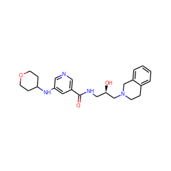 O=C(NC[C@@H](O)CN1CCc2ccccc2C1)c1cncc(NC2CCOCC2)c1 ZINC000217068088