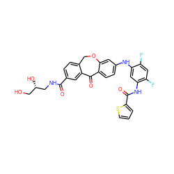 O=C(NC[C@@H](O)CO)c1ccc2c(c1)C(=O)c1ccc(Nc3cc(NC(=O)c4cccs4)c(F)cc3F)cc1OC2 ZINC001772653920