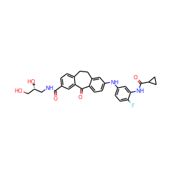 O=C(NC[C@@H](O)CO)c1ccc2c(c1)C(=O)c1ccc(Nc3ccc(F)c(NC(=O)C4CC4)c3)cc1CC2 ZINC001772640665