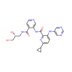 O=C(NC[C@@H](O)CO)c1ccncc1NC(=O)c1nc(C2CC2)ccc1Nc1cncnc1 ZINC000169701706