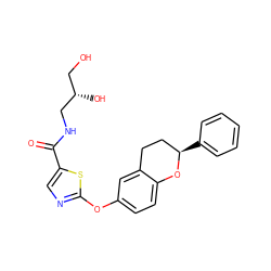 O=C(NC[C@@H](O)CO)c1cnc(Oc2ccc3c(c2)CC[C@@H](c2ccccc2)O3)s1 ZINC000169710693