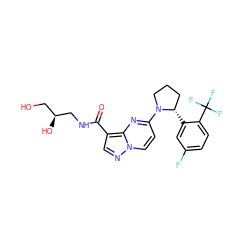 O=C(NC[C@@H](O)CO)c1cnn2ccc(N3CCC[C@@H]3c3cc(F)ccc3C(F)(F)F)nc12 ZINC000169704163