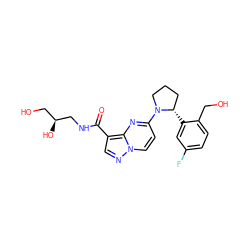 O=C(NC[C@@H](O)CO)c1cnn2ccc(N3CCC[C@@H]3c3cc(F)ccc3CO)nc12 ZINC000165222863