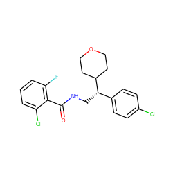 O=C(NC[C@@H](c1ccc(Cl)cc1)C1CCOCC1)c1c(F)cccc1Cl ZINC000217369629