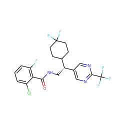 O=C(NC[C@@H](c1cnc(C(F)(F)F)nc1)C1CCC(F)(F)CC1)c1c(F)cccc1Cl ZINC000217380354