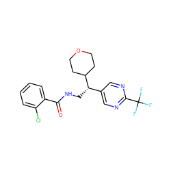 O=C(NC[C@@H](c1cnc(C(F)(F)F)nc1)C1CCOCC1)c1ccccc1Cl ZINC000217376355