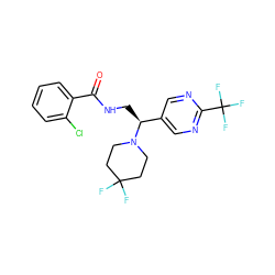 O=C(NC[C@@H](c1cnc(C(F)(F)F)nc1)N1CCC(F)(F)CC1)c1ccccc1Cl ZINC000207632085