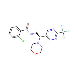 O=C(NC[C@@H](c1cnc(C(F)(F)F)nc1)N1CCOCC1)c1ccccc1Cl ZINC000207613000