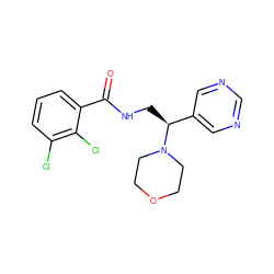 O=C(NC[C@@H](c1cncnc1)N1CCOCC1)c1cccc(Cl)c1Cl ZINC000207596288