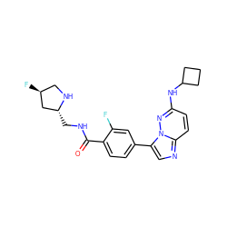 O=C(NC[C@@H]1C[C@@H](F)CN1)c1ccc(-c2cnc3ccc(NC4CCC4)nn23)cc1F ZINC000072177899