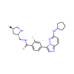 O=C(NC[C@@H]1C[C@@H](F)CN1)c1ccc(-c2cnc3ccc(NC4CCCC4)nn23)cc1F ZINC000072177709