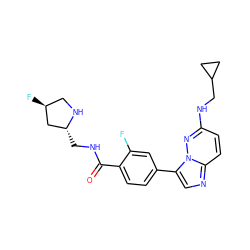 O=C(NC[C@@H]1C[C@@H](F)CN1)c1ccc(-c2cnc3ccc(NCC4CC4)nn23)cc1F ZINC000072177931