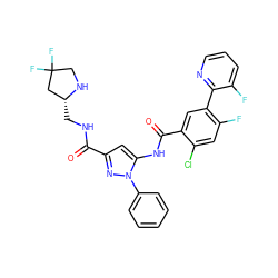 O=C(NC[C@@H]1CC(F)(F)CN1)c1cc(NC(=O)c2cc(-c3ncccc3F)c(F)cc2Cl)n(-c2ccccc2)n1 ZINC001772622023