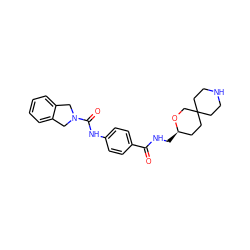 O=C(NC[C@@H]1CCC2(CCNCC2)CO1)c1ccc(NC(=O)N2Cc3ccccc3C2)cc1 ZINC000166962898