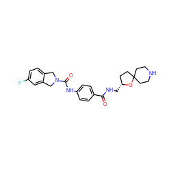 O=C(NC[C@@H]1CCC2(CCNCC2)O1)c1ccc(NC(=O)N2Cc3ccc(F)cc3C2)cc1 ZINC000167232459