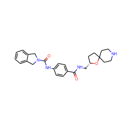 O=C(NC[C@@H]1CCC2(CCNCC2)O1)c1ccc(NC(=O)N2Cc3ccccc3C2)cc1 ZINC000167001204