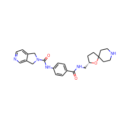 O=C(NC[C@@H]1CCC2(CCNCC2)O1)c1ccc(NC(=O)N2Cc3ccncc3C2)cc1 ZINC000167128325