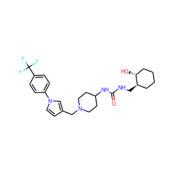 O=C(NC[C@@H]1CCCC[C@H]1O)NC1CCN(Cc2ccn(-c3ccc(C(F)(F)F)cc3)c2)CC1 ZINC000043010106