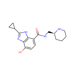 O=C(NC[C@@H]1CCCCN1)c1ccc(O)c2nc(C3CC3)[nH]c12 ZINC000118658359