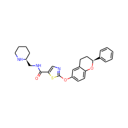 O=C(NC[C@@H]1CCCCN1)c1cnc(Oc2ccc3c(c2)CC[C@@H](c2ccccc2)O3)s1 ZINC000169710685