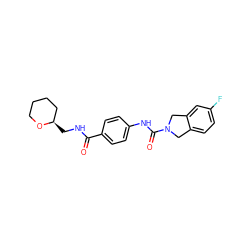 O=C(NC[C@@H]1CCCCO1)c1ccc(NC(=O)N2Cc3ccc(F)cc3C2)cc1 ZINC000167473159