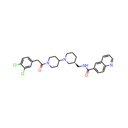 O=C(NC[C@@H]1CCCN(C2CCN(C(=O)Cc3ccc(Cl)c(Cl)c3)CC2)C1)c1ccc2ncccc2c1 ZINC000028472096