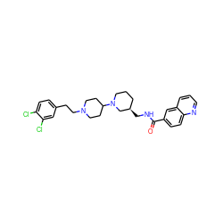 O=C(NC[C@@H]1CCCN(C2CCN(CCc3ccc(Cl)c(Cl)c3)CC2)C1)c1ccc2ncccc2c1 ZINC000028471852