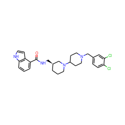 O=C(NC[C@@H]1CCCN(C2CCN(Cc3ccc(Cl)c(Cl)c3)CC2)C1)c1cccc2[nH]ccc12 ZINC000028472291