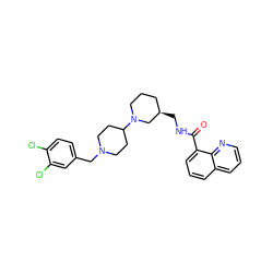 O=C(NC[C@@H]1CCCN(C2CCN(Cc3ccc(Cl)c(Cl)c3)CC2)C1)c1cccc2cccnc12 ZINC000028473848