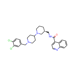 O=C(NC[C@@H]1CCCN(C2CCN(Cc3ccc(Cl)c(Cl)c3)CC2)C1)c1ccnc2ccccc12 ZINC000028465532