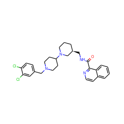 O=C(NC[C@@H]1CCCN(C2CCN(Cc3ccc(Cl)c(Cl)c3)CC2)C1)c1nccc2ccccc12 ZINC000028472492