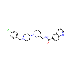 O=C(NC[C@@H]1CCCN(C2CCN(Cc3ccc(Cl)cc3)CC2)C1)c1ccc2ncccc2c1 ZINC000028472179