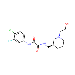 O=C(NC[C@@H]1CCCN(CCO)C1)C(=O)Nc1ccc(Cl)c(F)c1 ZINC000066258893