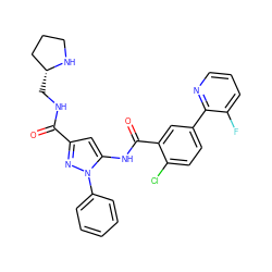 O=C(NC[C@@H]1CCCN1)c1cc(NC(=O)c2cc(-c3ncccc3F)ccc2Cl)n(-c2ccccc2)n1 ZINC001772613828