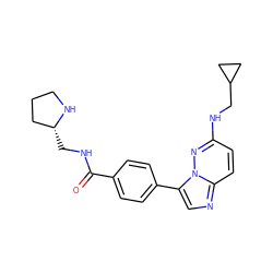 O=C(NC[C@@H]1CCCN1)c1ccc(-c2cnc3ccc(NCC4CC4)nn23)cc1 ZINC000058581321