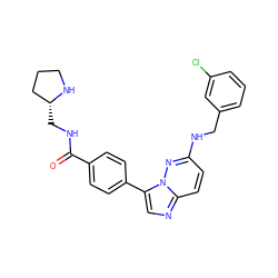 O=C(NC[C@@H]1CCCN1)c1ccc(-c2cnc3ccc(NCc4cccc(Cl)c4)nn23)cc1 ZINC000058591271